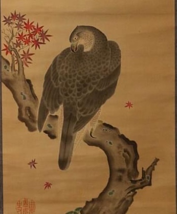 枝にとまる鷹の古画
